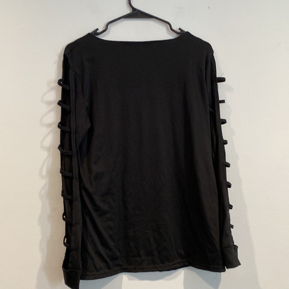 Black Unbranded Long Sleeve Blouse With Open Striped Sleeves-Size Extra Large XL - Picture 5 of 5